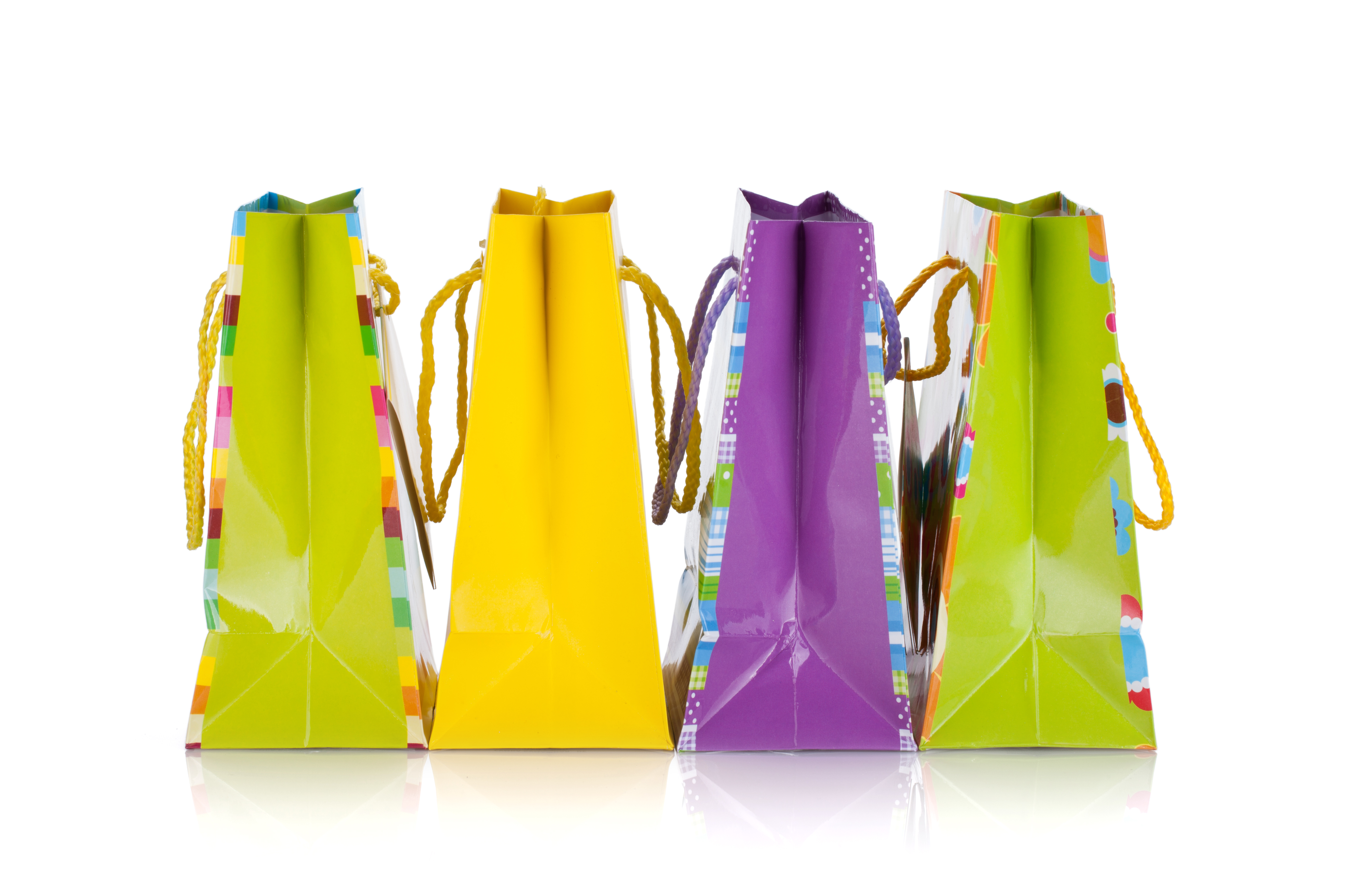 Two kraft paper bags with twisted handles, small and large.