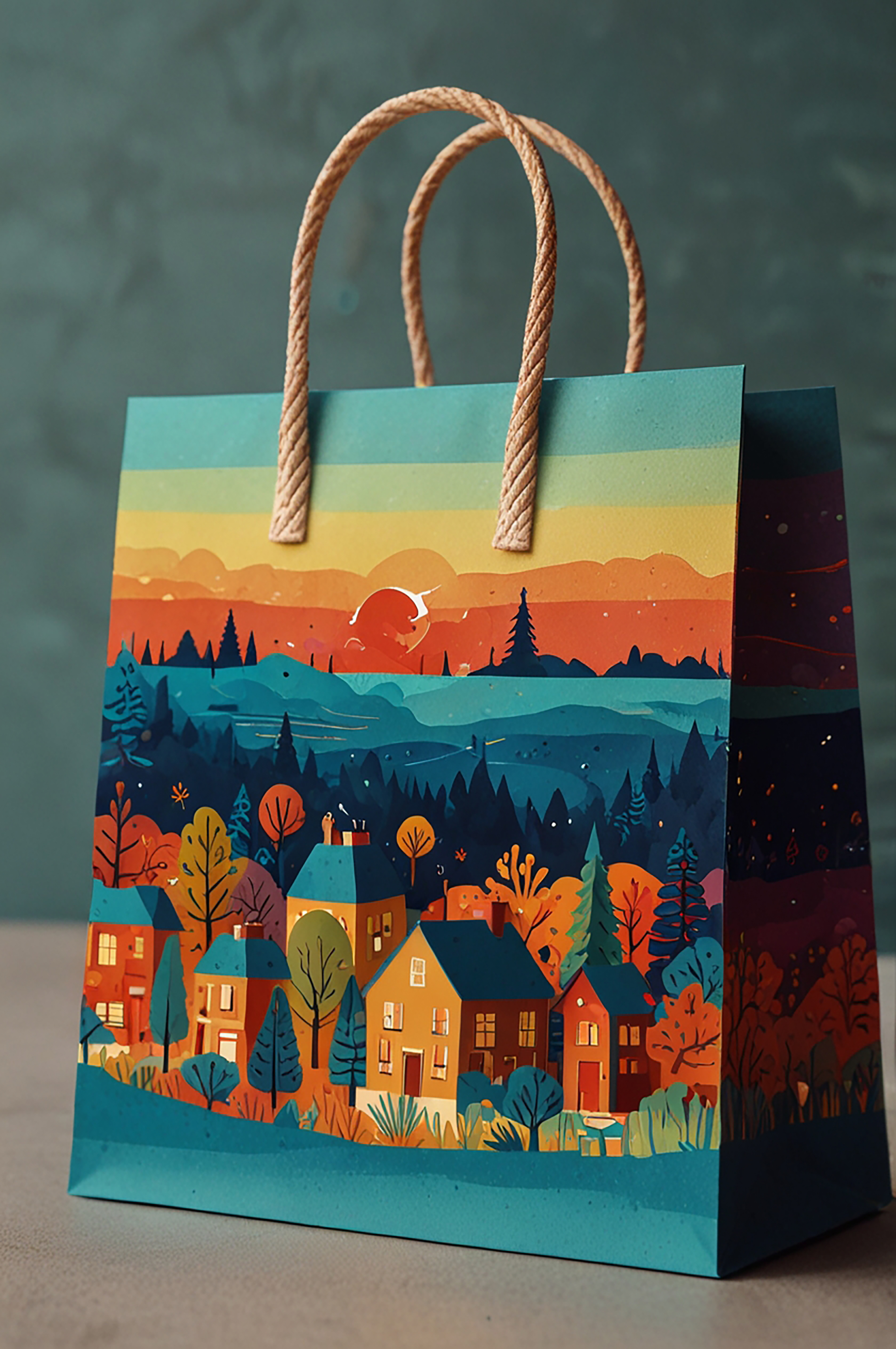 Laminated non-woven bag with vibrant printed design.