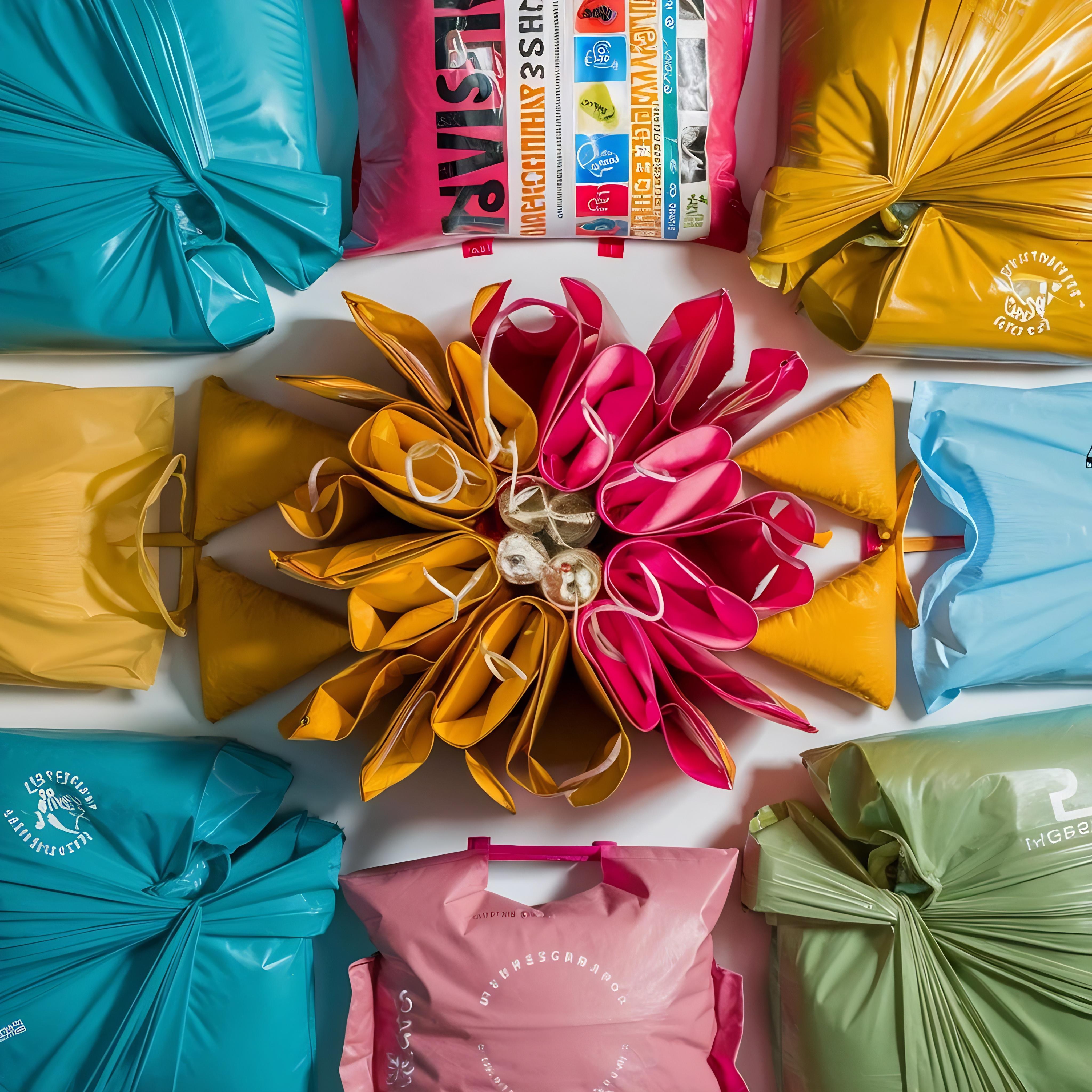 Colourful non-woven fabric bags.